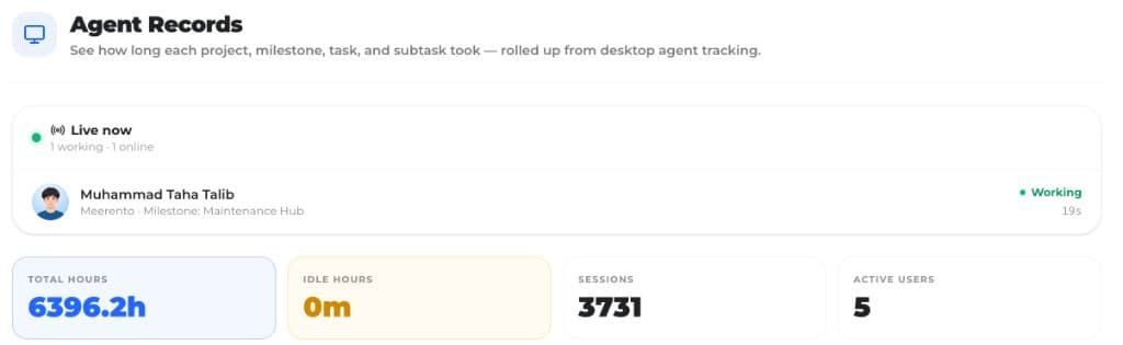 BluQueue Agent Records live presence and hours summary