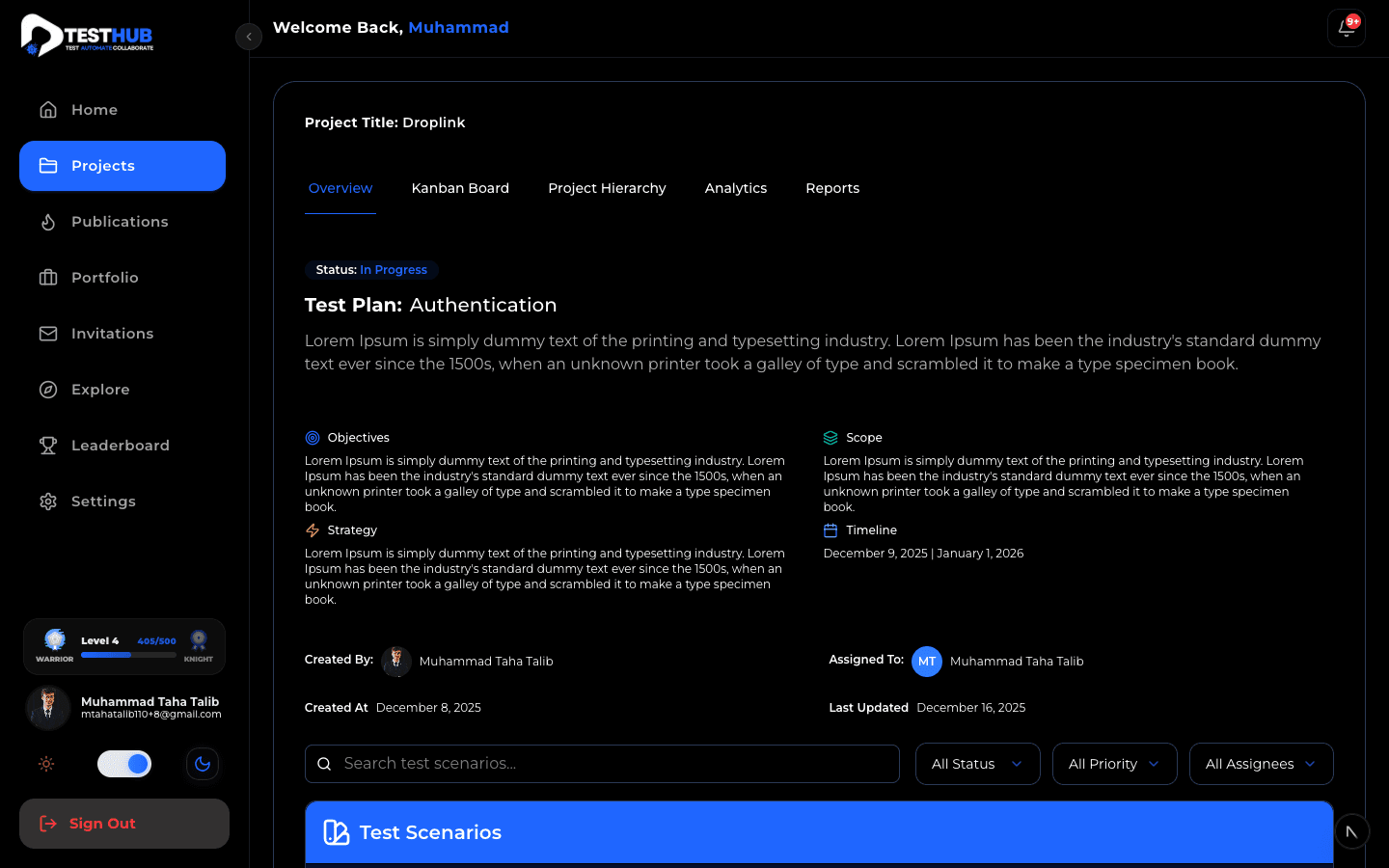 Test Plan Suites Interface